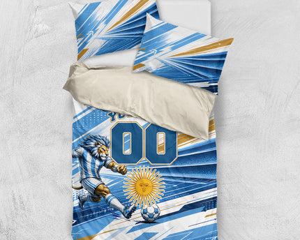 Personalized Argentina Football Champions Bedding Set Sun Of May Lion Mascot - Style of King