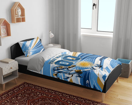 Personalized Argentina Football Champions Bedding Set Sun Of May Lion Mascot - Style of King