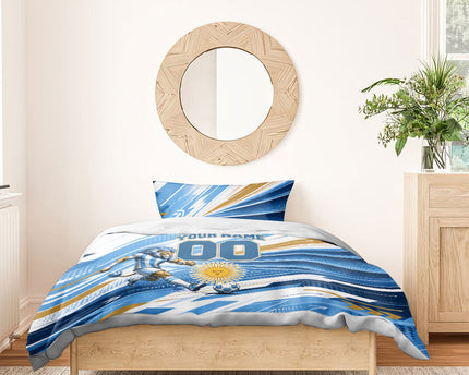 Personalized Argentina Football Champions Bedding Set Sun Of May Lion Mascot - Style of King
