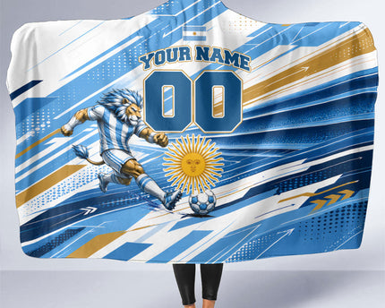 Personalized Argentina Football Champions Hooded Blanket Sun Of May Lion Mascot - Style of King