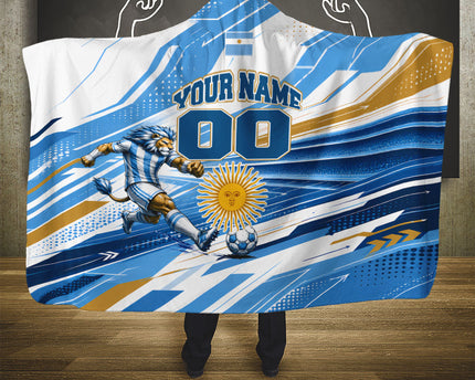 Personalized Argentina Football Champions Hooded Blanket Sun Of May Lion Mascot - Style of King