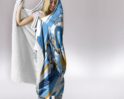 Personalized Argentina Football Champions Hooded Blanket Sun Of May Lion Mascot - Style of King