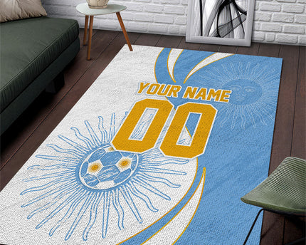 Personalized Argentina Football Fan Pride Area Rug Sun Of May Motif With Distressed Textures And Waves