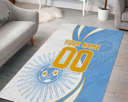 Personalized Argentina Football Fan Pride Area Rug Sun Of May Motif With Distressed Textures And Waves