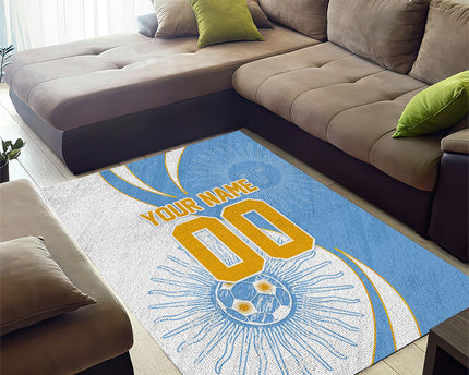 Personalized Argentina Football Fan Pride Area Rug Sun Of May Motif With Distressed Textures And Waves