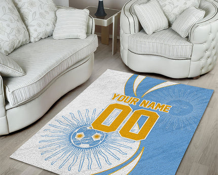 Personalized Argentina Football Fan Pride Area Rug Sun Of May Motif With Distressed Textures And Waves