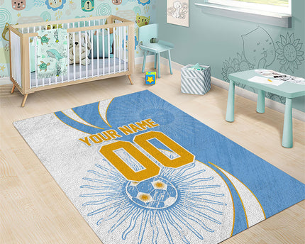 Personalized Argentina Football Fan Pride Area Rug Sun Of May Motif With Distressed Textures And Waves