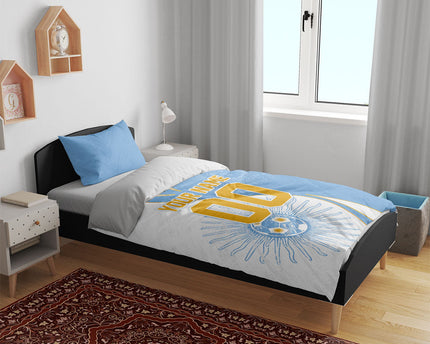 Personalized Argentina Football Fan Pride Bedding Set Sun Of May Motif With Distressed Textures And Waves