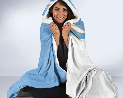 Personalized Argentina Football Fan Pride Hooded Blanket Sun Of May Motif With Distressed Textures And Waves