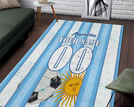Personalized Argentina Football Fan Area Rug Sun Of May - Albiceleste Stripes Argentina Flag