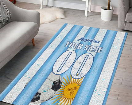 Personalized Argentina Football Fan Area Rug Sun Of May - Albiceleste Stripes Argentina Flag