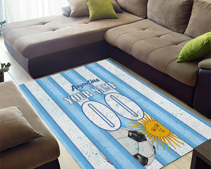 Personalized Argentina Football Fan Area Rug Sun Of May - Albiceleste Stripes Argentina Flag