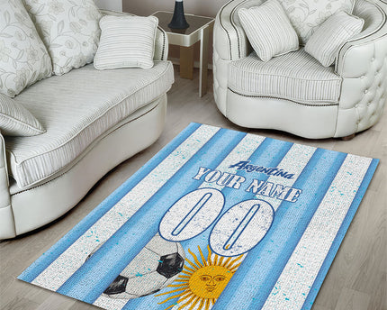 Personalized Argentina Football Fan Area Rug Sun Of May - Albiceleste Stripes Argentina Flag