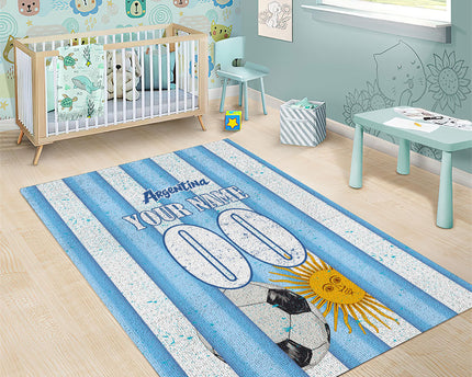 Personalized Argentina Football Fan Area Rug Sun Of May - Albiceleste Stripes Argentina Flag