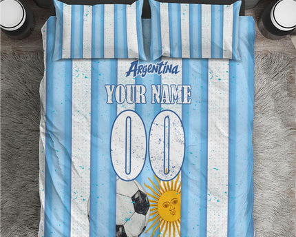 Personalized Argentina Football Fan Bedding Set Sun Of May - Albiceleste Stripes Argentina Flag
