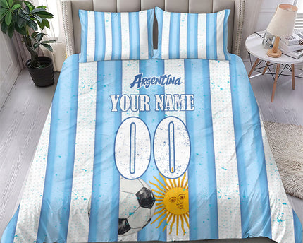 Personalized Argentina Football Fan Bedding Set Sun Of May - Albiceleste Stripes Argentina Flag