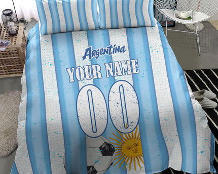 Personalized Argentina Football Fan Bedding Set Sun Of May - Albiceleste Stripes Argentina Flag