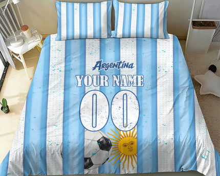 Personalized Argentina Football Fan Bedding Set Sun Of May - Albiceleste Stripes Argentina Flag