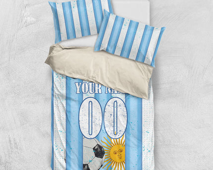 Personalized Argentina Football Fan Bedding Set Sun Of May - Albiceleste Stripes Argentina Flag