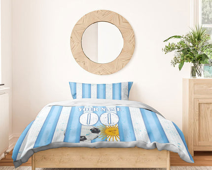 Personalized Argentina Football Fan Bedding Set Sun Of May - Albiceleste Stripes Argentina Flag