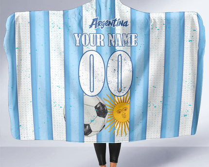 Personalized Argentina Football Fan Hooded Blanket Sun Of May - Albiceleste Stripes Argentina Flag