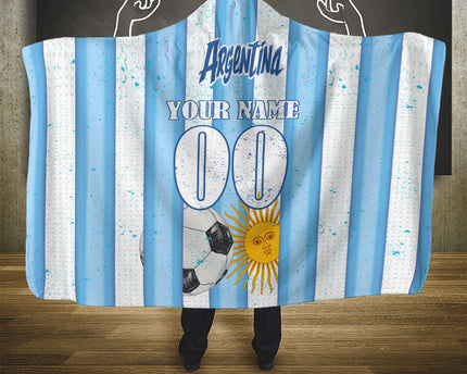 Personalized Argentina Football Fan Hooded Blanket Sun Of May - Albiceleste Stripes Argentina Flag