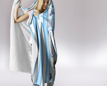 Personalized Argentina Football Fan Hooded Blanket Sun Of May - Albiceleste Stripes Argentina Flag