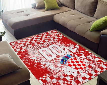 Personalized Croatia Football Wolf Mascot Area Rug Checkerboard Soccer Pride - Splatter Textures