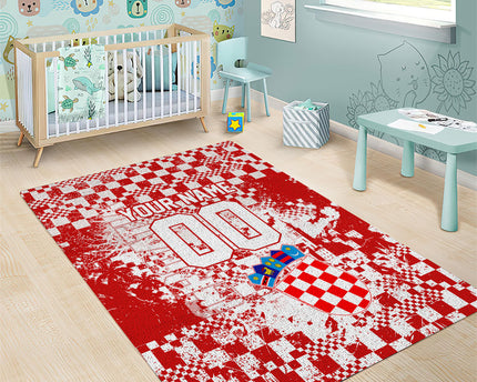 Personalized Croatia Football Wolf Mascot Area Rug Checkerboard Soccer Pride - Splatter Textures