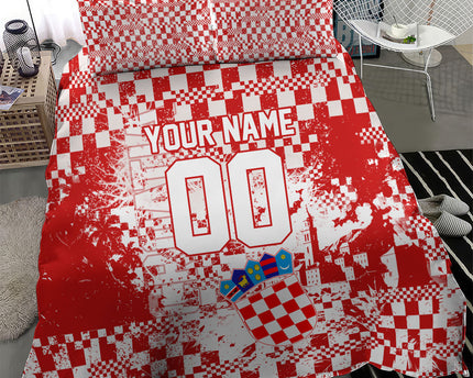 Personalized Croatia Football Wolf Mascot Bedding Set Checkerboard Soccer Pride - Splatter Textures