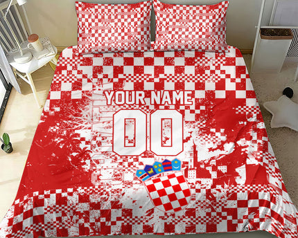 Personalized Croatia Football Wolf Mascot Bedding Set Checkerboard Soccer Pride - Splatter Textures
