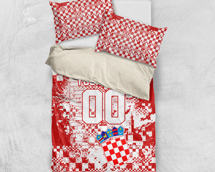 Personalized Croatia Football Wolf Mascot Bedding Set Checkerboard Soccer Pride - Splatter Textures