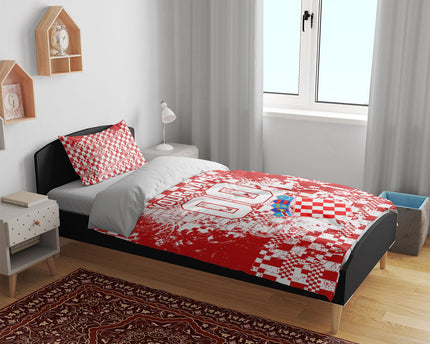 Personalized Croatia Football Wolf Mascot Bedding Set Checkerboard Soccer Pride - Splatter Textures
