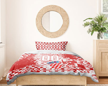 Personalized Croatia Football Wolf Mascot Bedding Set Checkerboard Soccer Pride - Splatter Textures