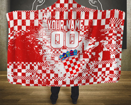 Personalized Croatia Football Wolf Mascot Hooded Blanket Checkerboard Soccer Pride