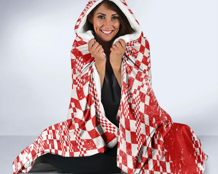 Personalized Croatia Football Wolf Mascot Hooded Blanket Checkerboard Soccer Pride