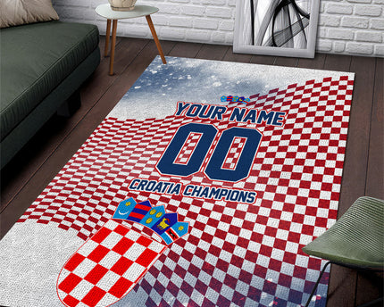 Personalized Croatia Football Eagle Mascot Area Rug Checkerboard Pattern - Accent Splatters