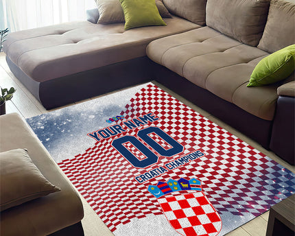 Personalized Croatia Football Eagle Mascot Area Rug Checkerboard Pattern - Accent Splatters