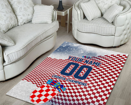 Personalized Croatia Football Eagle Mascot Area Rug Checkerboard Pattern - Accent Splatters