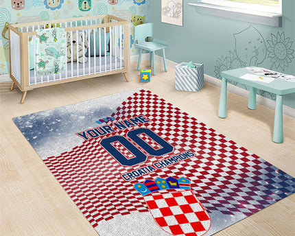 Personalized Croatia Football Eagle Mascot Area Rug Checkerboard Pattern - Accent Splatters
