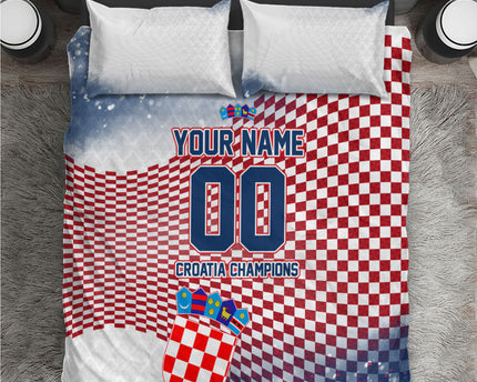 Personalized Croatia Football Eagle Mascot Bedding Set Checkerboard Pattern - Accent Splatters