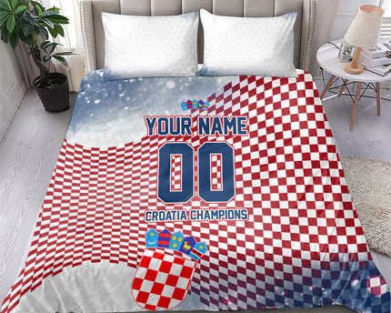 Personalized Croatia Football Eagle Mascot Bedding Set Checkerboard Pattern - Accent Splatters
