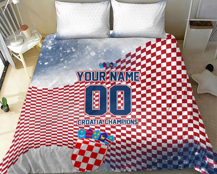 Personalized Croatia Football Eagle Mascot Bedding Set Checkerboard Pattern - Accent Splatters