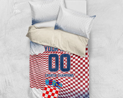 Personalized Croatia Football Eagle Mascot Bedding Set Checkerboard Pattern - Accent Splatters