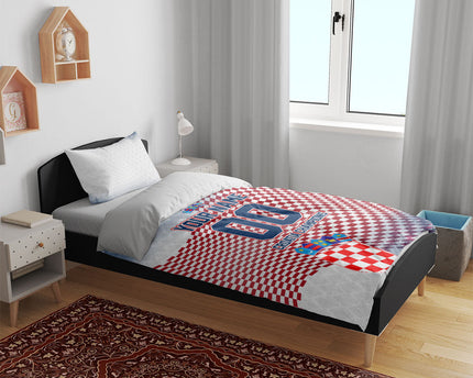 Personalized Croatia Football Eagle Mascot Bedding Set Checkerboard Pattern - Accent Splatters
