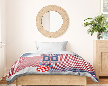 Personalized Croatia Football Eagle Mascot Bedding Set Checkerboard Pattern - Accent Splatters