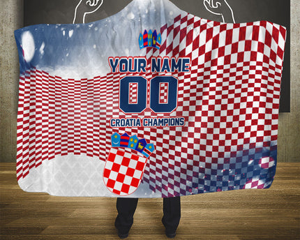 Personalized Croatia Football Eagle Mascot Hooded Blanket Checkerboard Pattern - Accent Splatters