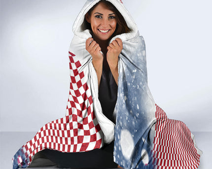 Personalized Croatia Football Eagle Mascot Hooded Blanket Checkerboard Pattern - Accent Splatters