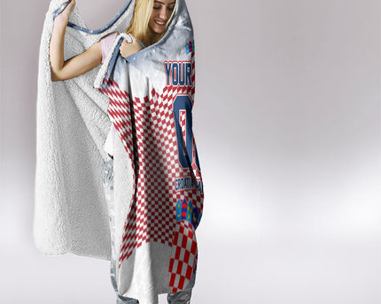 Personalized Croatia Football Eagle Mascot Hooded Blanket Checkerboard Pattern - Accent Splatters