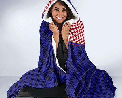 Personalized Croatia Football Hooded Blanket Checkerboard Graphic - Golden Champion Trophy And Flag